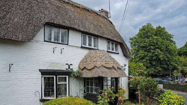 A traditional white building with a thatched roof and a sign indicating a pub. - New Forest cottage, sleeps up to 10. Looks directly on to the Forest  (Brockenhurst)