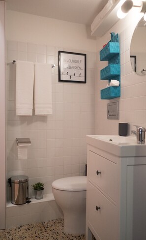 Regadera, secadora de cabello, toallas, shampoo 