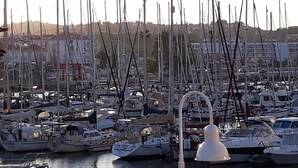 A marina with numerous boats docked, a prominent white buoy, and buildings in the background. - Apartment/ flat - Lagos (Lagos)