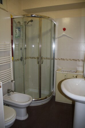 Ducha, secador de pelo, bidet, toallas