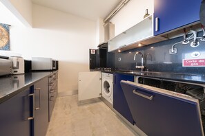 Fridge, microwave, oven, dishwasher