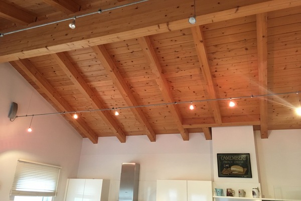 Vaulted Ceiling in Kitchen and living room.