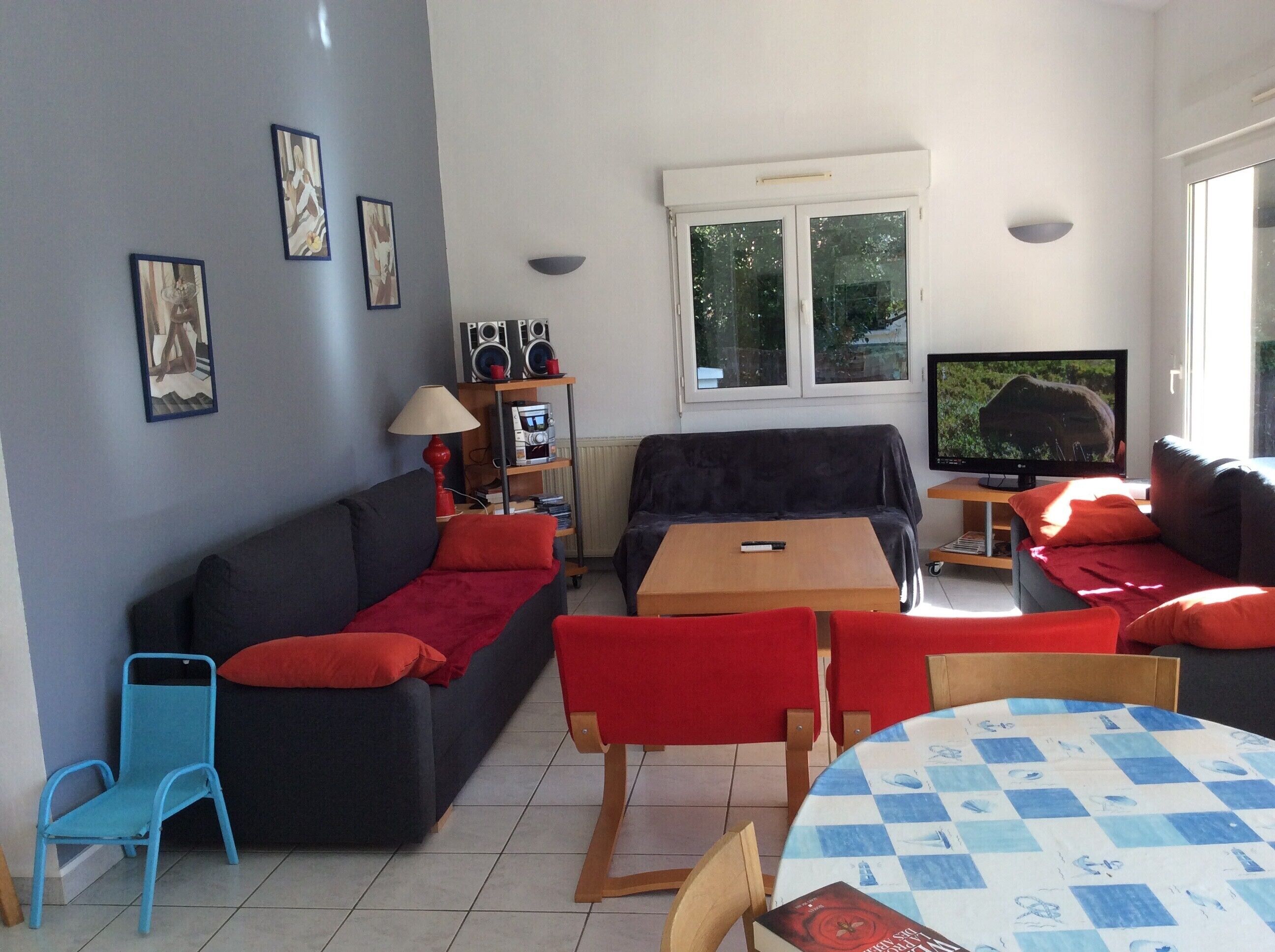 Télévision, lecteur de DVD, livres, médiathèque