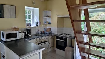 Frigorífico, microondas, horno y placa de cocina