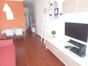 TV, DVD player, books