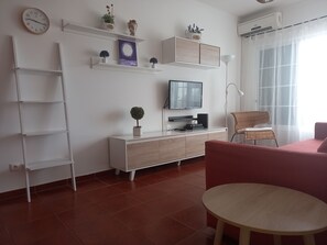 TV, DVD player, books