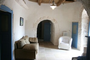 Televisie, een open haard, een dvd-speler en boeken