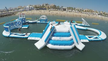 Beach nearby, sun loungers
