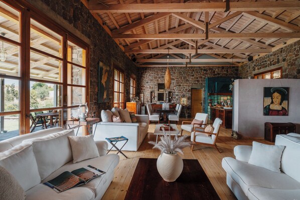 Smart TV, fireplace, ping pong, books