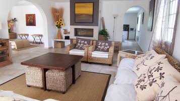 Télévision, cheminée, table de tennis de table