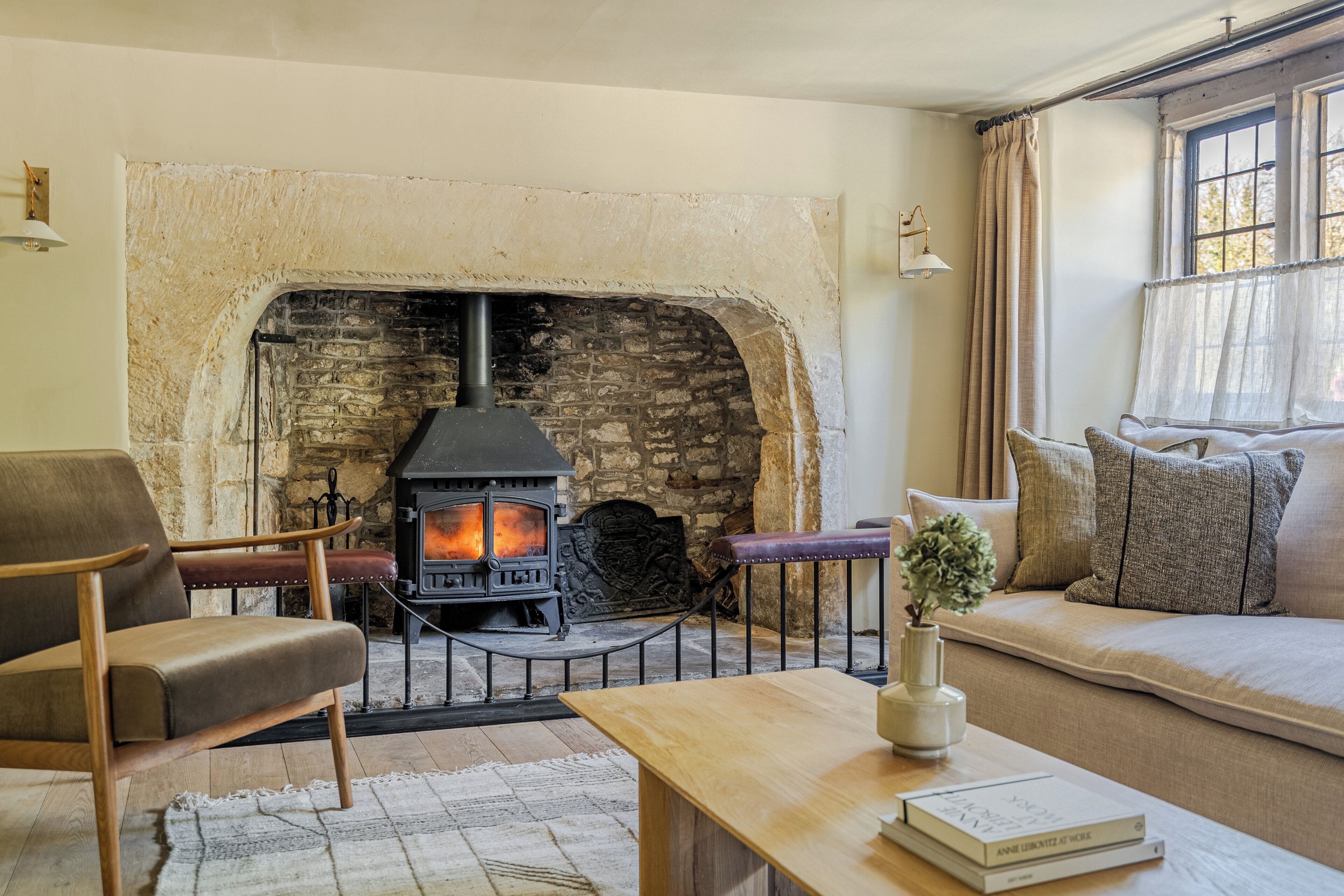 TV, fireplace, DVD player, books