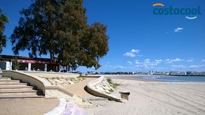 Plage à proximité, chaises longues, serviettes de plage