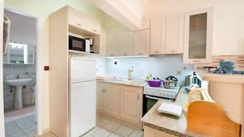 Fridge, oven, coffee/tea maker, toaster