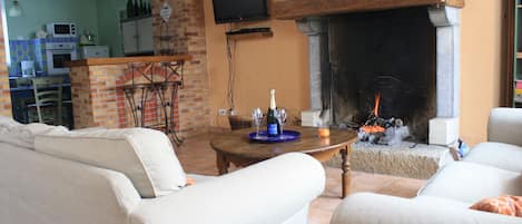 TV, fireplace, DVD player