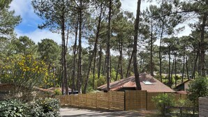 Un quartier résidentiel avec une allée pavée menant à une maison dont le toit est recouvert de tuiles.
