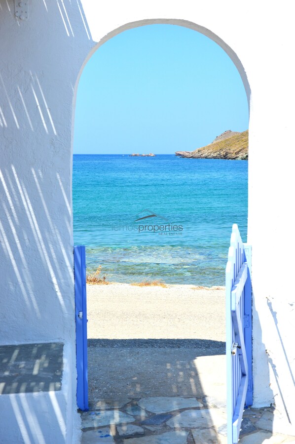 On the beach, sun loungers