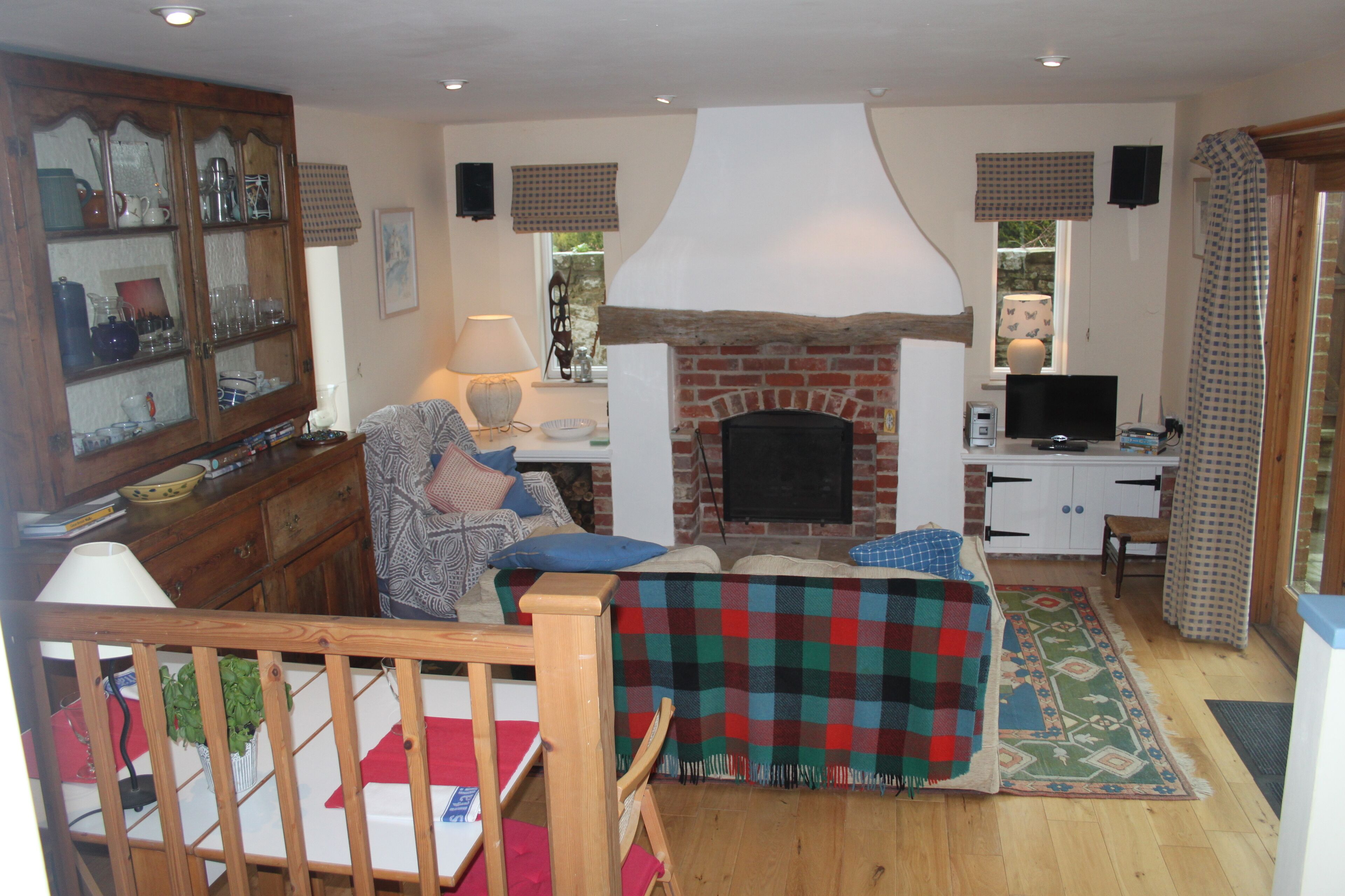 Smart TV, fireplace, DVD player, books
