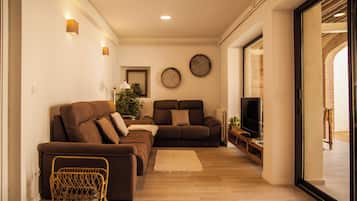 TV, fireplace, DVD player, books