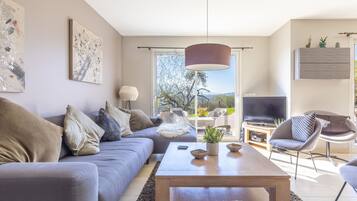 Televisión, reproductor de DVD, libros y estéreo