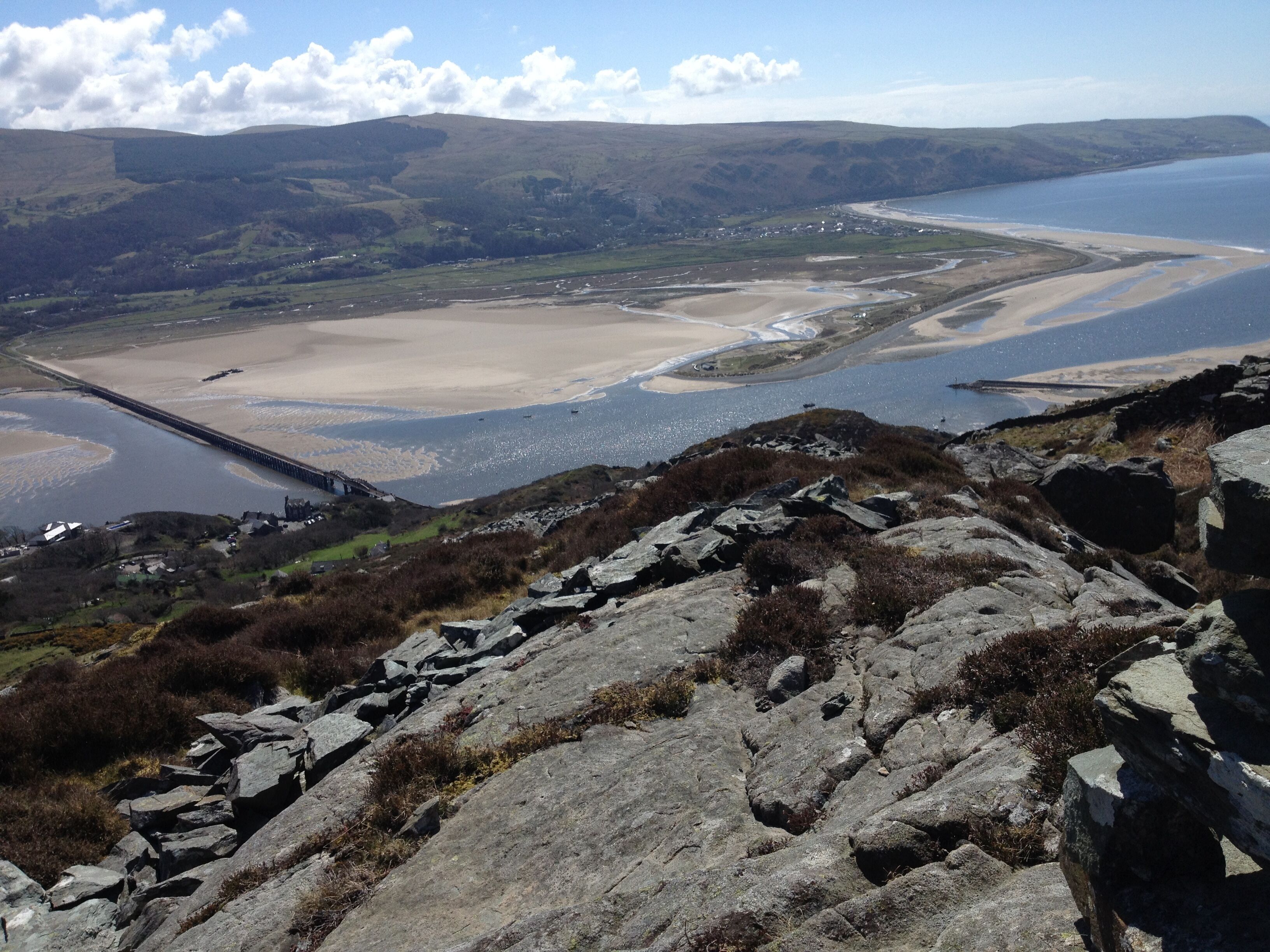 Looking down on the iconic Barmouth Bridge from Barmouth Slabs