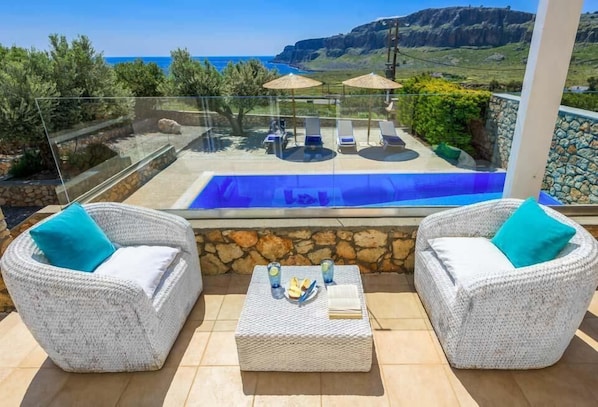 Villa, 3 Bedrooms, Private Pool, Sea View | Balcony view - Villa Thalia (Rhodes)