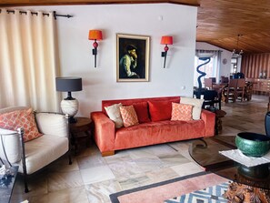 TV, lareira, DVD player, livros