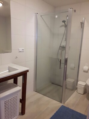 Combined shower/tub, hair dryer