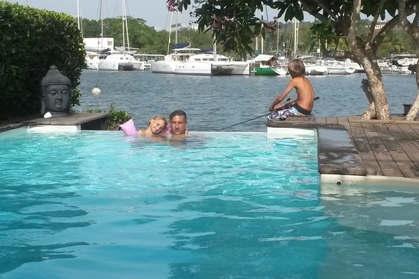 Bathing and fishing with the family
