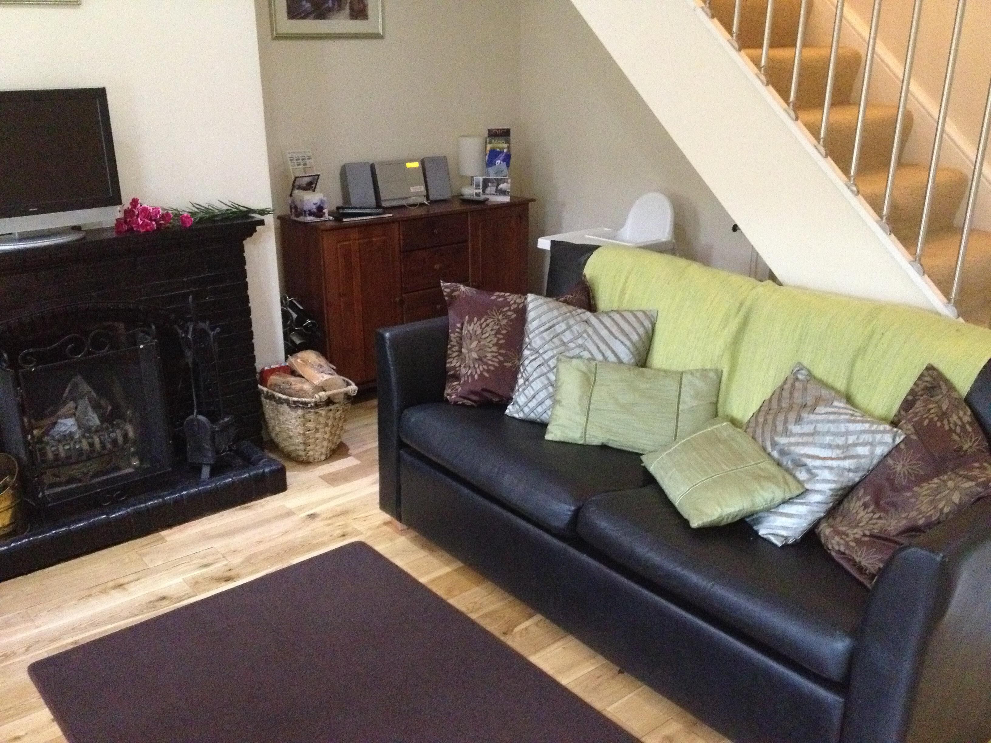 Smart TV, fireplace, DVD player, books