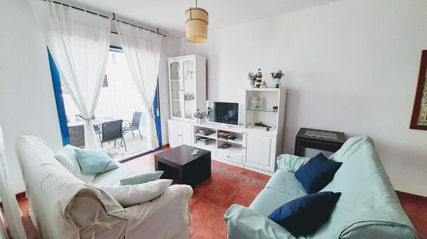 TV, DVD player, books