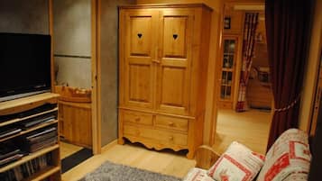 TV, DVD player, video library