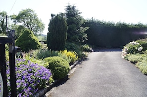 A rural road flanked by neatly trimmed hedges and flowering plants. - Birchenfields Family Friendly Cottages, Play Barn for all Ages and Summer Hous (Stoke-on-Trent)