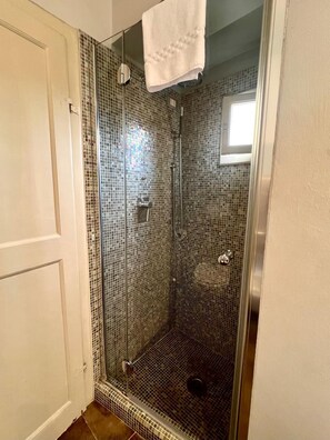 Combined shower/tub, hair dryer, bidet, towels