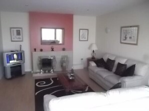 Älytelevisio, DVD-soitin, kirjoja, musiikkikirjasto