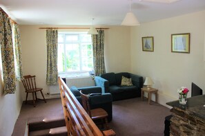 Una televisión, un reproductor de DVD, libros, una videoteca