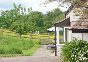 Looking across the cottage