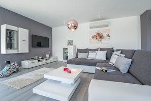 Smart-TV, Kamin, Tischfußball, Tischtennisplatte