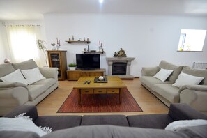 Televisión y chimenea
