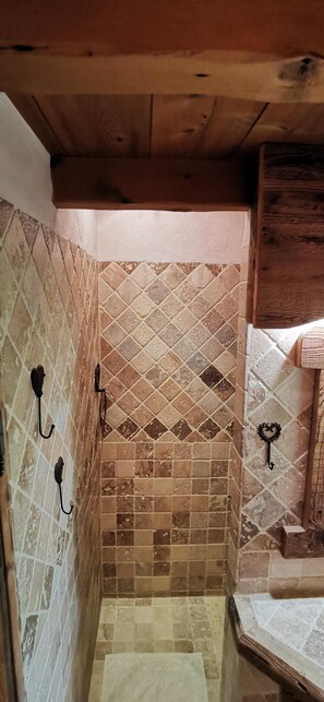 Douche, séchoir à cheveux, serviettes fournies, papier de toilette