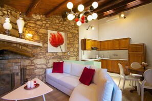 Smart TV, fireplace, DVD player, books - Blue Paradise villa With Pool And Jacuzzi For 5 People (rethymno)