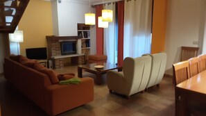 Smart TV, fireplace, DVD player, books