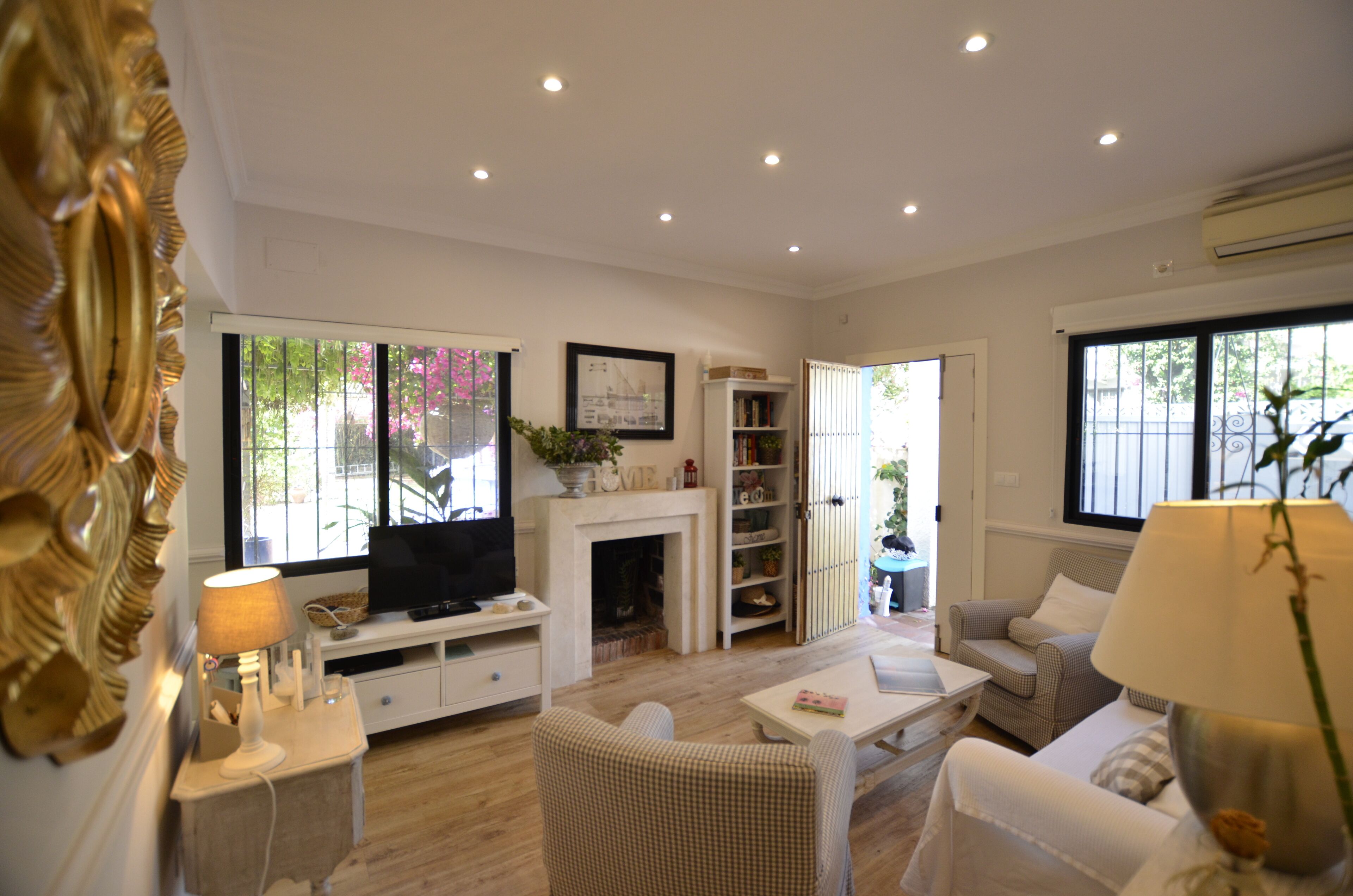 TV, fireplace, DVD player, books