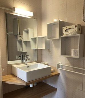 Shower, hair dryer, soap