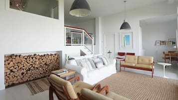 Una televisión, una chimenea, un reproductor de DVD