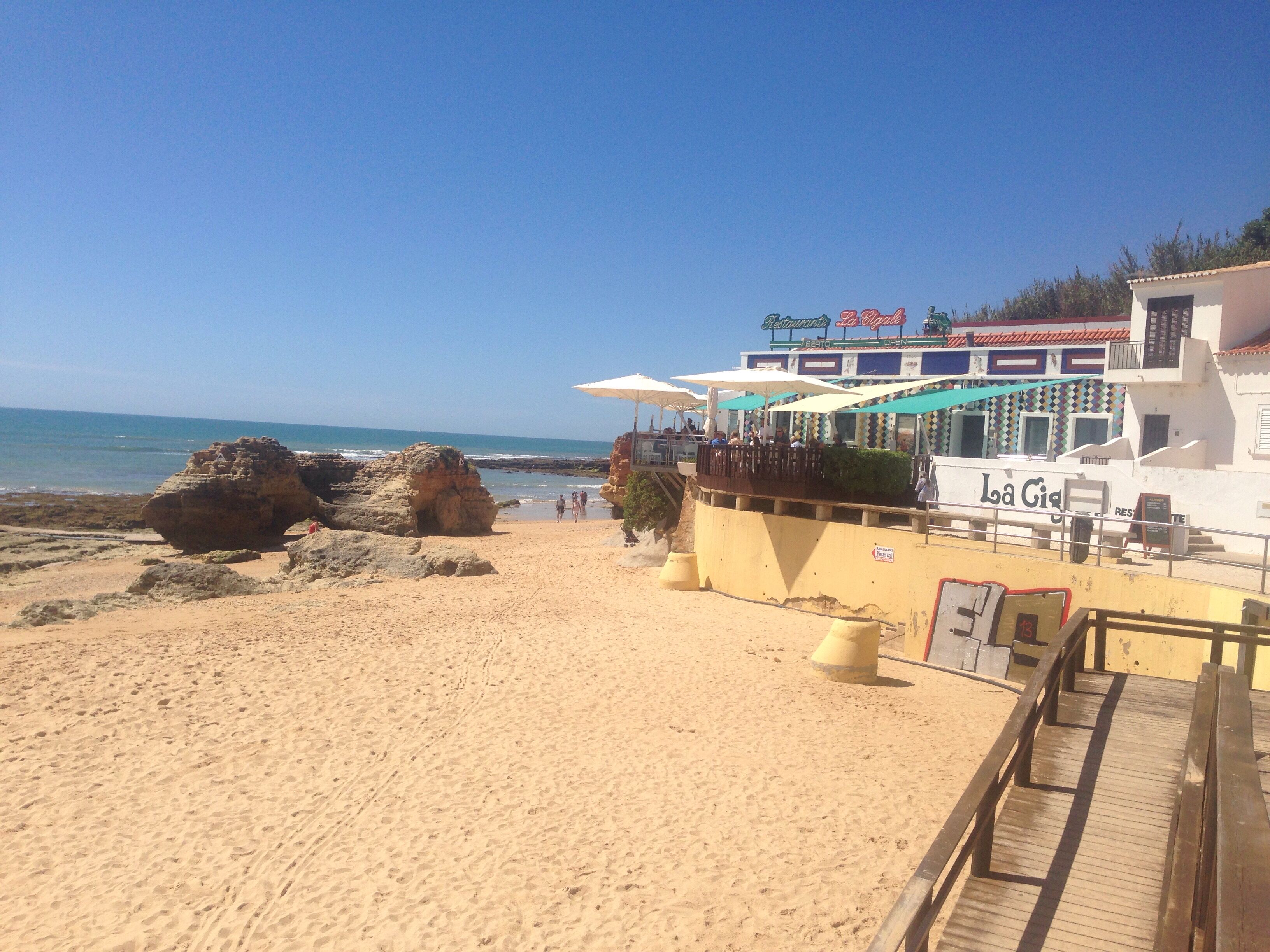 Un restaurant situé en bord de mer, doté d’une terrasse, d’une plateforme en bois et offrant une vue sur l’océan.