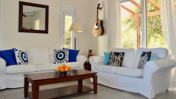 Smart TV, books, music library, stereo