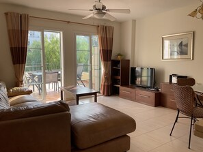 Televisie, een dvd-speler, boeken en een stereo