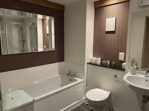 Combined shower/tub, hair dryer