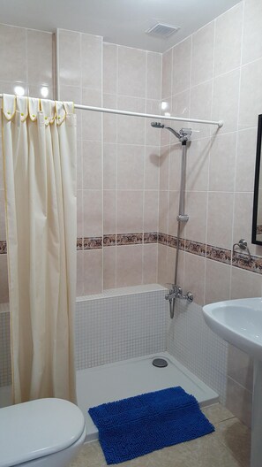 Dusche, Haartrockner, HandtĂŒcher, Seife