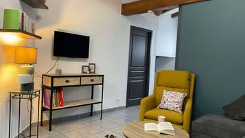 Télévision, lecteur de DVD, livres